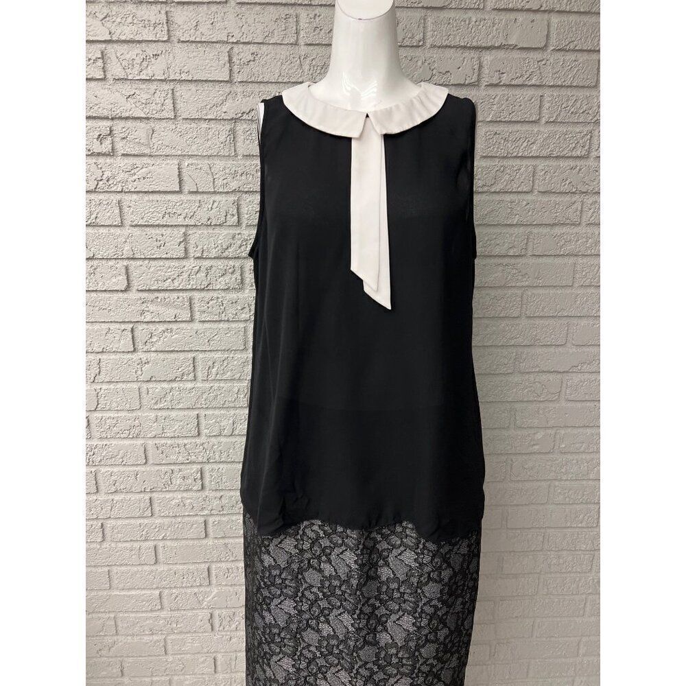 Vince Camuto Women Black White Sleeveless Sheer Chiffon Blouse Size L